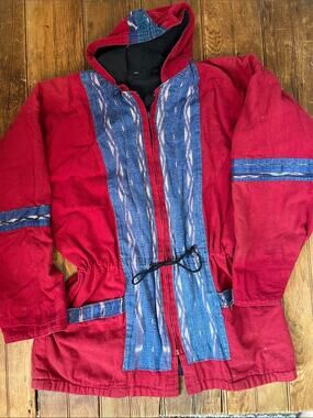 Anorak Boho Hooded Jacket Cotton Zip mid weight Guatemalan coat Unisex